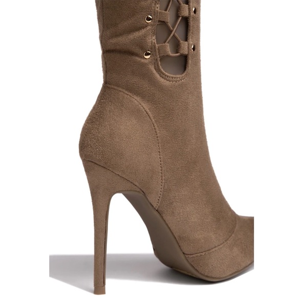 High Heel Open Side Corset Lace Up Thigh High Boot - Picture 4 of 8